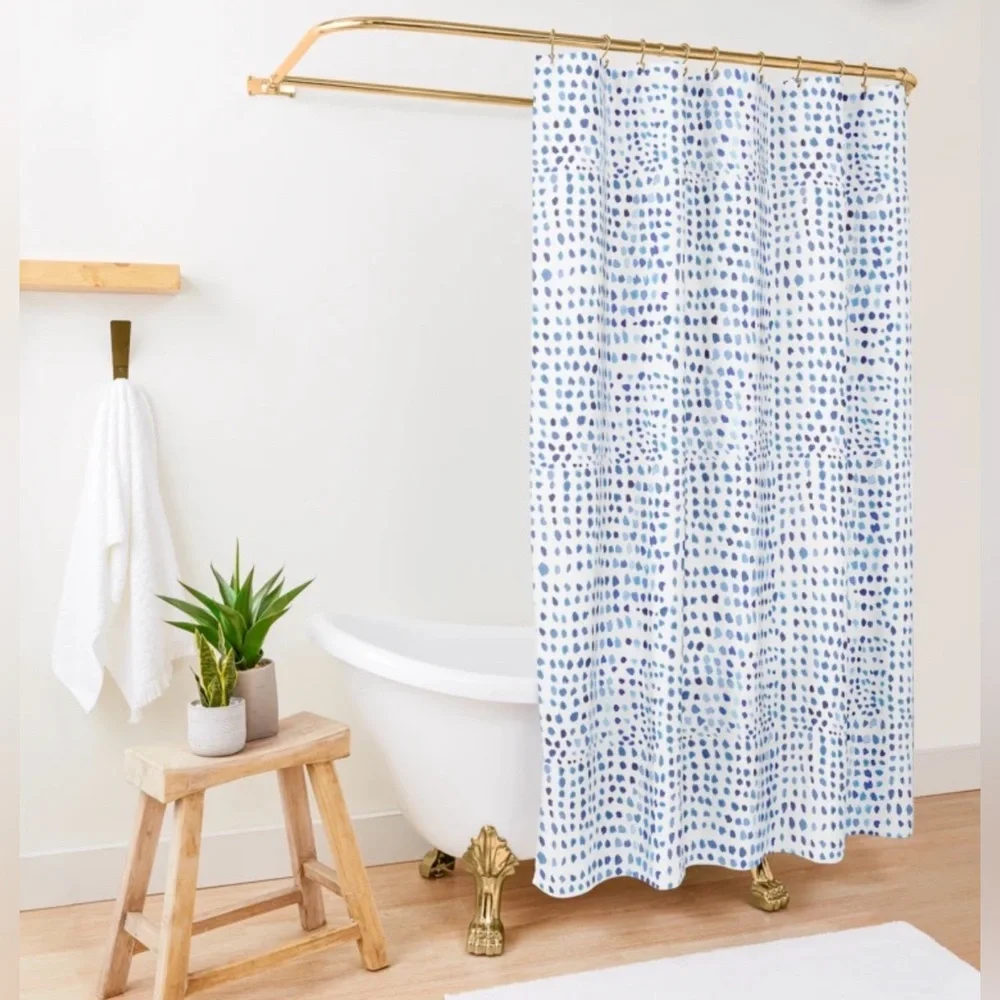 Blue Watercolor Dots Shower Curtain